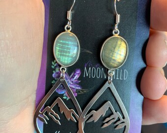 Labradorite Rocky Mountain Earrings, Stunning Silver Mountain Jewelry, Canadian Rockies Souvenir, Wanderlust Jewelry, Alpine Peak Earrings