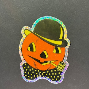 Adesivo de abóbora de Halloween, adesivo retrô de Halloween, adesivo kitsch de Jack o lantern, decalque de abóbora de verão, adesivo de abóbora de doces ou travessuras