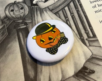 Retro Jack O Lantern Pin, retro Style Scarecrow Button, Halloween collectible reproduction pin, Rockabilly Halloween Pin, Halloween badge