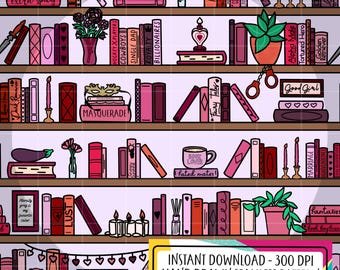 Spicy Smut Bookshelf Seamless Pattern, Bookish PNG (Digital Download) Hand Drawn Seamless File 300 DPI Papers Vinyl Fabric Sublimation
