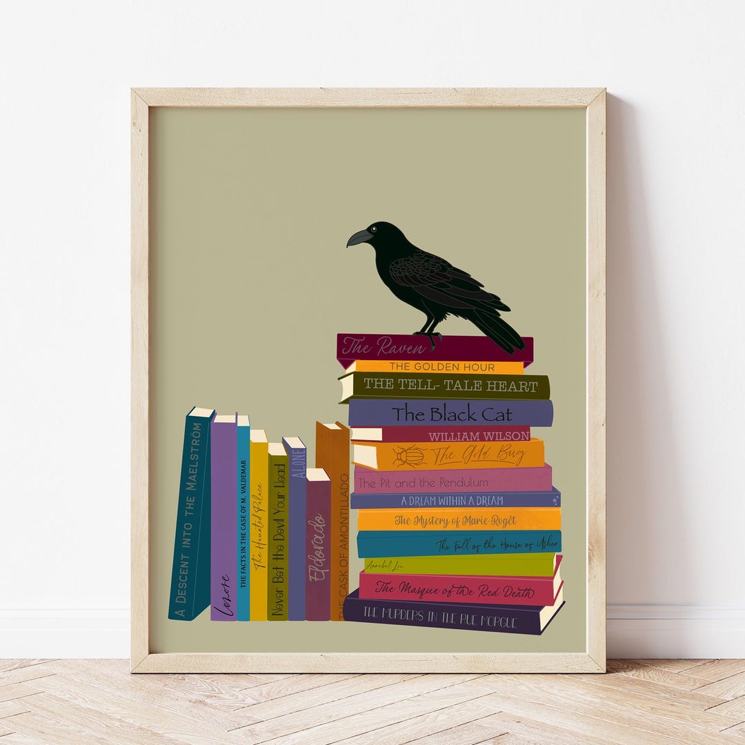 Edgar Allen Poe Book Stack, Poe Art Print, Halloween Book Print, Gothic ...