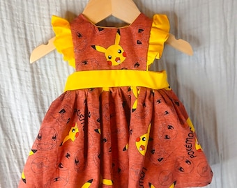 Pokemon baby dress, pikachu girls dress, pokemon baby clothes, first birthday outfit