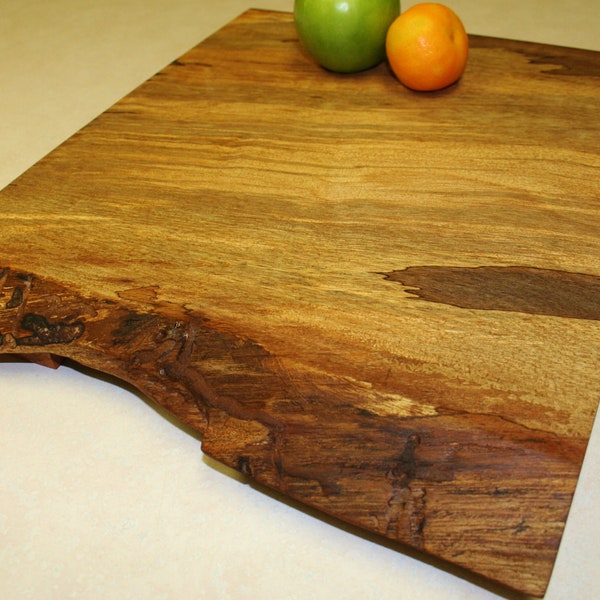 Large Live Edge Pecan Wood Footed Cutting Board / Rustic Serving Tray -  Priority Shipping