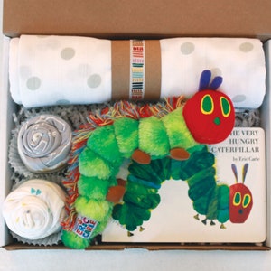 Very Hungry Caterpillar Baby Book Box / Baby Shower Gift Set / Baby Boy Baby Girl Bodysuits, Lovey and Blanket / New Baby Welcome Gift