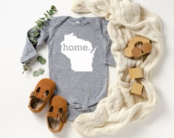 Homeland Tees Wisconsin Home State Onesie® Long Sleeve Baby Bodysuit, New Baby Gift Baby Shower Gift, Baby Boy Baby Girl, Coming Home Outfit