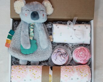 Custom Deluxe Baby Girl Baby Shower Gift, Lovey Gift Box, New Baby Gift Basket, Newborn Present, Cupcake Onesie Bodysuits