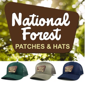 Embroidered National Forest Trucker Hat - Customizable Cap with Iconic Entrance Sign Patch