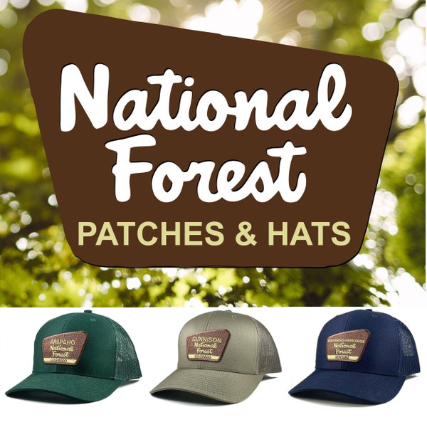 National Forest Patch Hat Embroidered Patch on Trucker Hat Rope Hat - ALL forests available see listing description