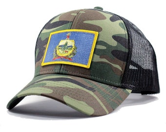 Homeland Tees Vermont Flag Hat - Army Camo Trucker