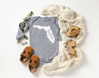 Homeland Tees Florida Home State Onesie® Long Sleeve Baby Bodysuit, New Baby Gift Baby Shower Gift, Baby Boy Baby Girl, Coming Home Outfit