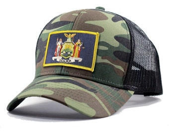 Homeland Tees New York Flag Hat - Army Camo Trucker