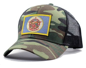 Homeland Tees Minnesota Flag Hat - Army Camo Trucker