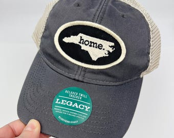 Homeland Tees North Carolina Home State Hat - Legacy Old Favorite Snapback Trucker Gray Twill w/ Cream Mesh Backing