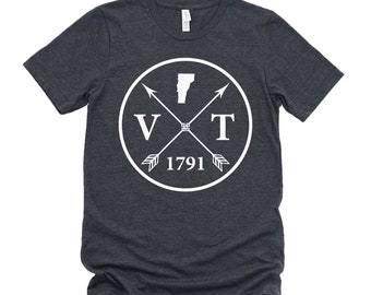 Homeland Tees Vermont Arrow T-Shirt - State Outline, Initials & Year Founded Unisex Shirt