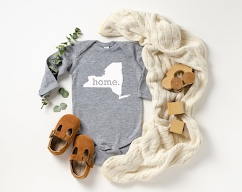 Homeland Tees New York Home State Onesie® Long Sleeve Baby Bodysuit, New Baby Gift Baby Shower Gift, Baby Boy Baby Girl, Coming Home Outfit