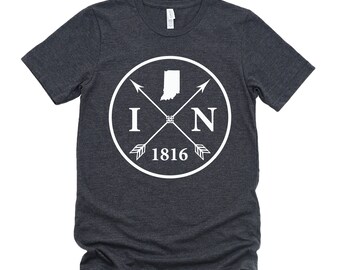 Homeland Tees Indiana Arrow T-Shirt - State Outline, Initials & Year Founded Unisex Shirt