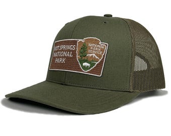 Hot Springs National Park Trucker Hat with Woven Embroidered National Park Sign Arrowhead Patch Souvenir Gift