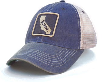 Homeland Tees California Home State Vintage Old Favorite Trucker Hat Snapback - Blue and Tan