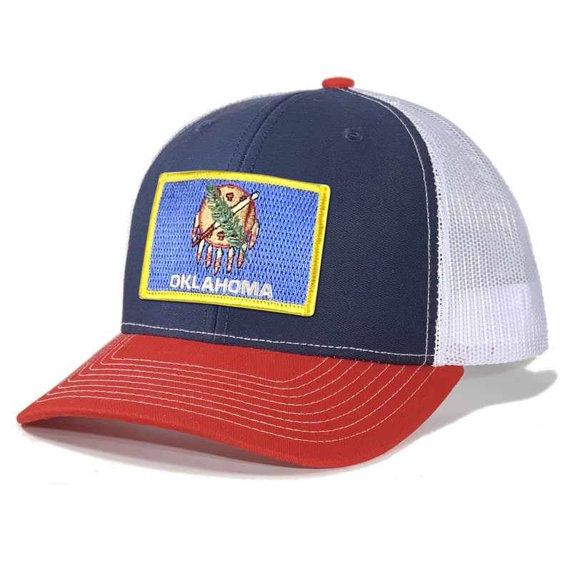 GRAY & WHITE HAT WITH OKLAHOMA FLAG PATCH