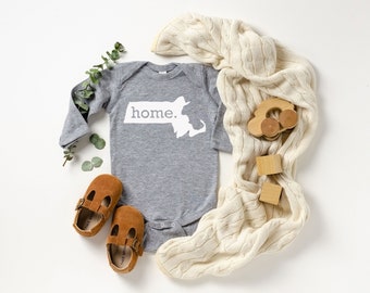 Homeland Tees Massachusetts Home State Onesie® Long Sleeve Baby Bodysuit, New Baby Gift Baby Shower Gift, Baby Boy Baby Girl, Coming Home