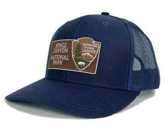 Kings Canyon National Park Trucker Hat with Woven Embroidered National Park Sign Arrowhead Patch Souvenir Gift