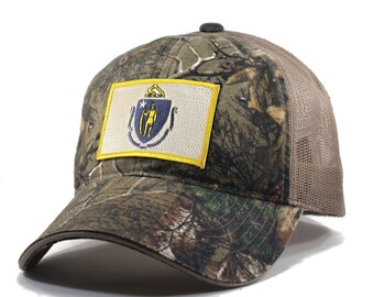 Homeland Tees Massachusetts Flag Hat - Realtree Trucker Men's Cap