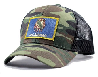 Homeland Tees Oklahoma Flag Hat - Army Camo Trucker