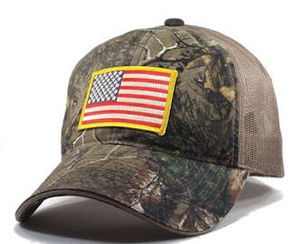 Homeland Tees USA Flag Hat - Realtree Camo Trucker Men's Cap