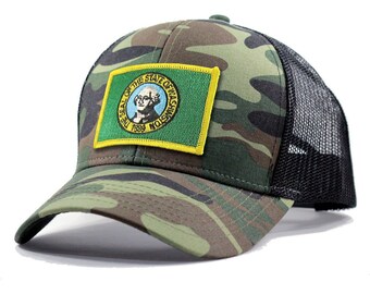 Homeland Tees Washington Flag Hat - Army Camo Trucker