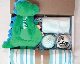 Custom Deluxe Baby Boy Baby Shower Gift, Lovey Gift Box, New Baby Gift Basket, Newborn Present, Cupcake Onesie Bodysuits