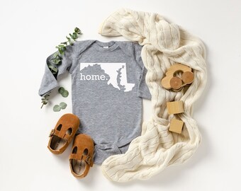 Homeland Tees Maryland Home State Onesie® Long Sleeve Baby Bodysuit, New Baby Gift Baby Shower Gift, Baby Boy Baby Girl, Coming Home Outfit