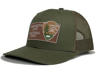 Mammoth Cave National Park Trucker Hat with Woven Embroidered National Park Sign Arrowhead Patch Souvenir Gift