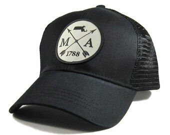 Homeland Tees Massachusetts Arrow Hat - All Black Trucker