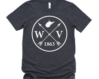Homeland Tees West Virginia Arrow T-shirt - State Outline, Initials & Year Founded Unisex Shirt
