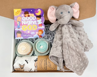 New Baby Gift Box, Baby Shower Gift, Baby Gift Basket, Baptism Gift, Christian Baby Gift, Goodnight God Flap Book, Religious Baby Gift