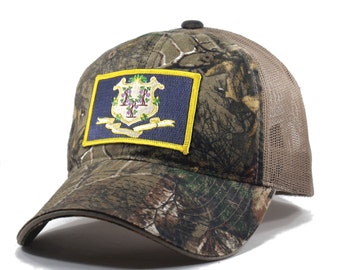Homeland Tees Connecticut Flag Hat - Realtree Camo Trucker Men's Cap