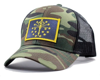 Homeland Tees Indiana Flag Hat - Army Camo Trucker