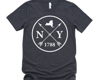 Homeland Tees New York Arrow T-shirt - State Outline, Initials & Year Founded Unisex Shirt