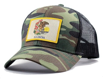 Homeland Tees Illinois Flag Hat - Army Camo Trucker