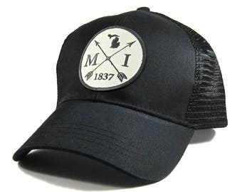 Homeland Tees Michigan Arrow Hat - All Black Trucker