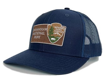 Shenandoah National Park Trucker Hat with Woven Embroidered National Park Sign Arrowhead Patch Souvenir Gift