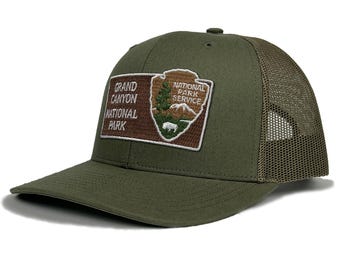 Grand Canyon National Park Trucker Hat with Woven Embroidered National Park Sign Arrowhead Patch Souvenir Gift