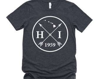 Homeland Tees Hawaii Arrow T-Shirt - State Outline, Initials & Year Founded Unisex Shirt