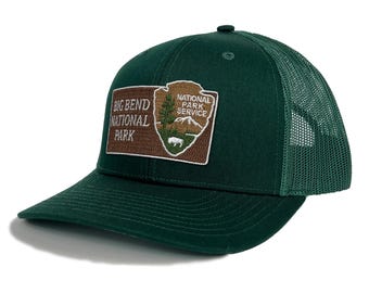 Big Bend National Park Trucker Hat with Woven Embroidered National Park Sign Arrowhead Patch Souvenir Gift
