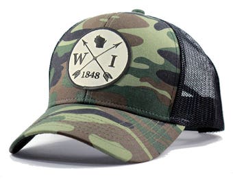 Homeland Tees Wisconsin Arrow Hat - Army Camo Trucker