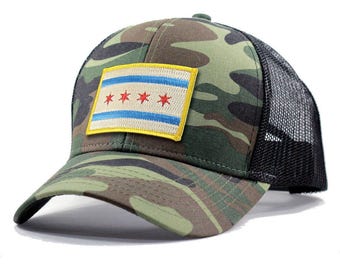 Homeland Tees Chicago Flag Hat - Army Camo Trucker