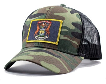 Homeland Tees Michigan Flag Hat - Army Camo Trucker