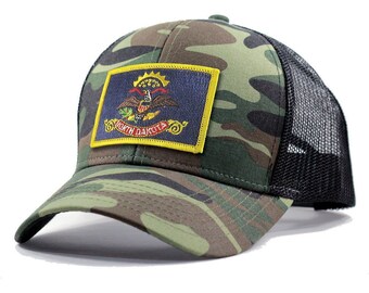 Homeland Tees North Dakota Flag Hat - Army Camo Trucker