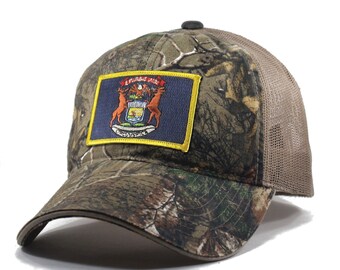 Homeland Tees Michigan Flag Hat - Realtree Camo Trucker Men's Cap