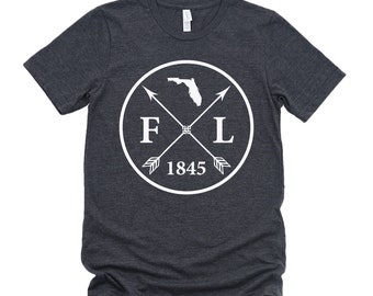 Homeland Tees Florida Arrow T-Shirt - State Outline, Initials & Year Founded Unisex Shirt